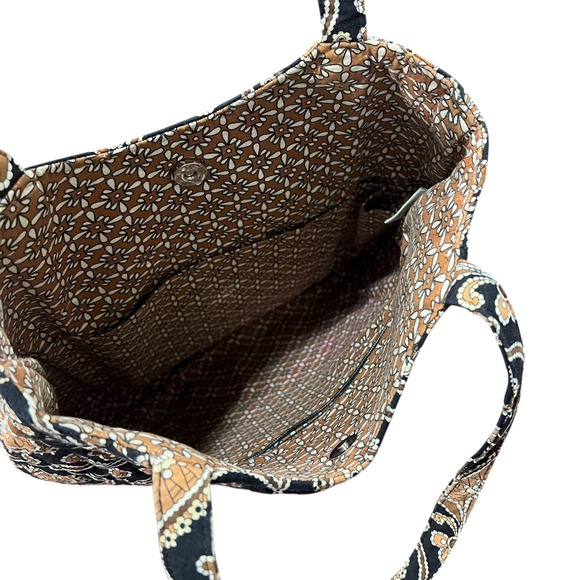 Vera Bradley Tote Bag "Cafe Latte" Brown Black Gold Paisley Quilted Shoulder Bag - Picture 4 of 5